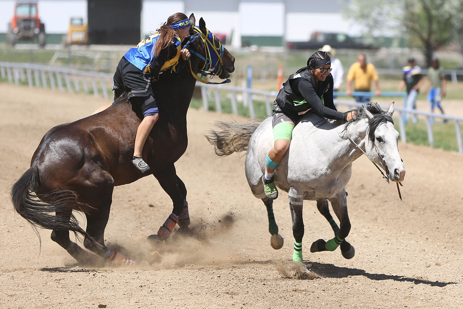Kallie Washakie narrowly misses a collision with the rider